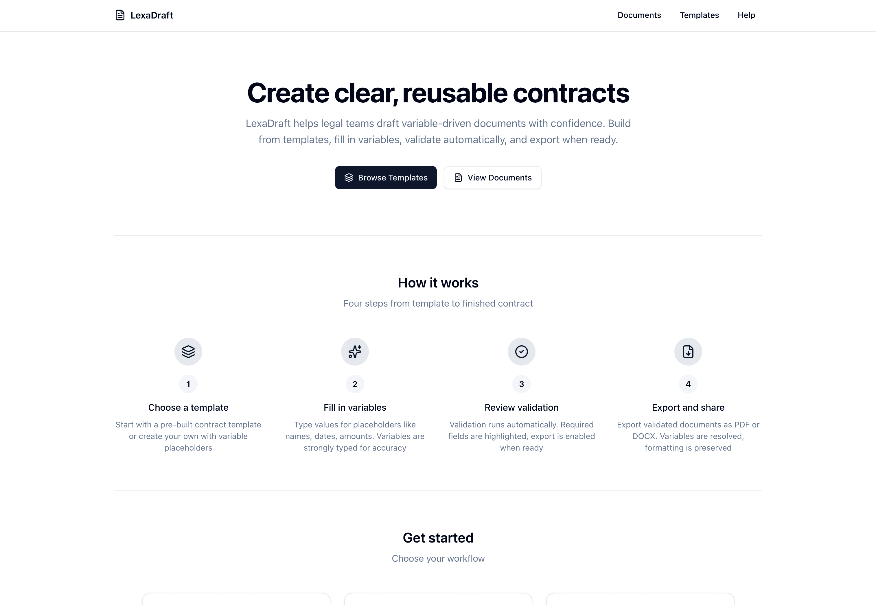 LexaDraft — Contract Template & Workflow System preview
