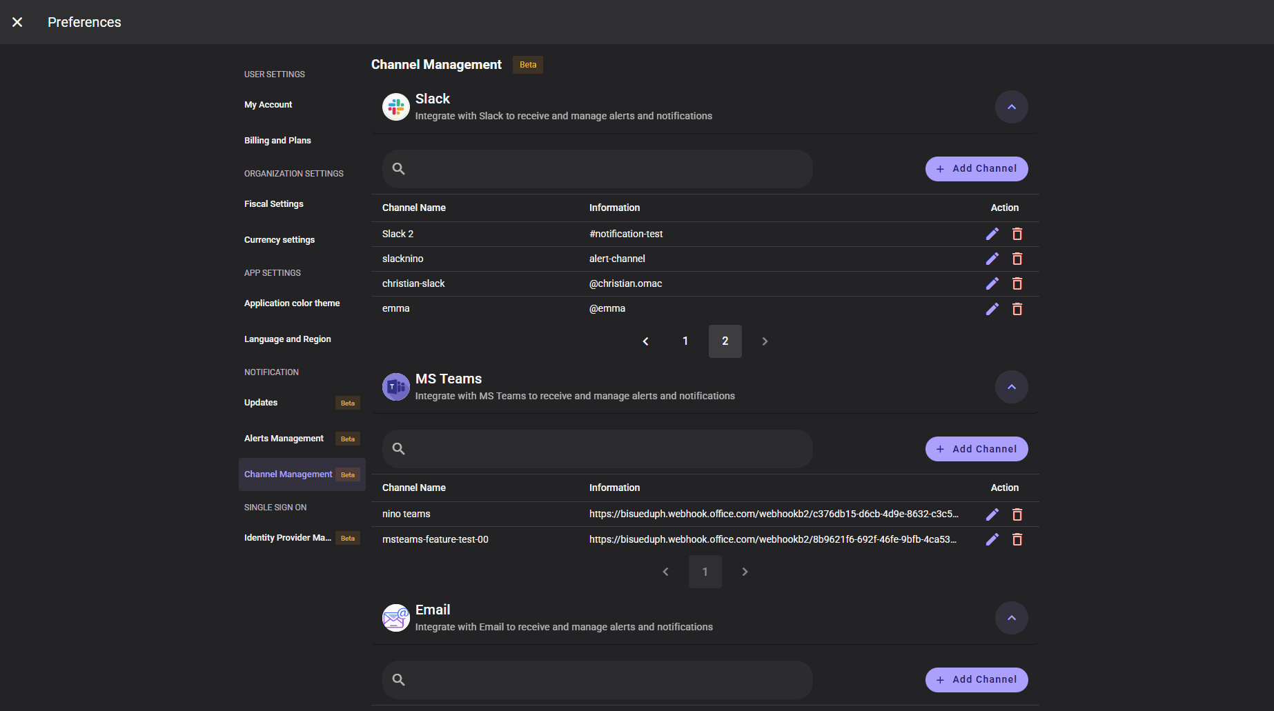 Alert & Channel Management screenshot 1