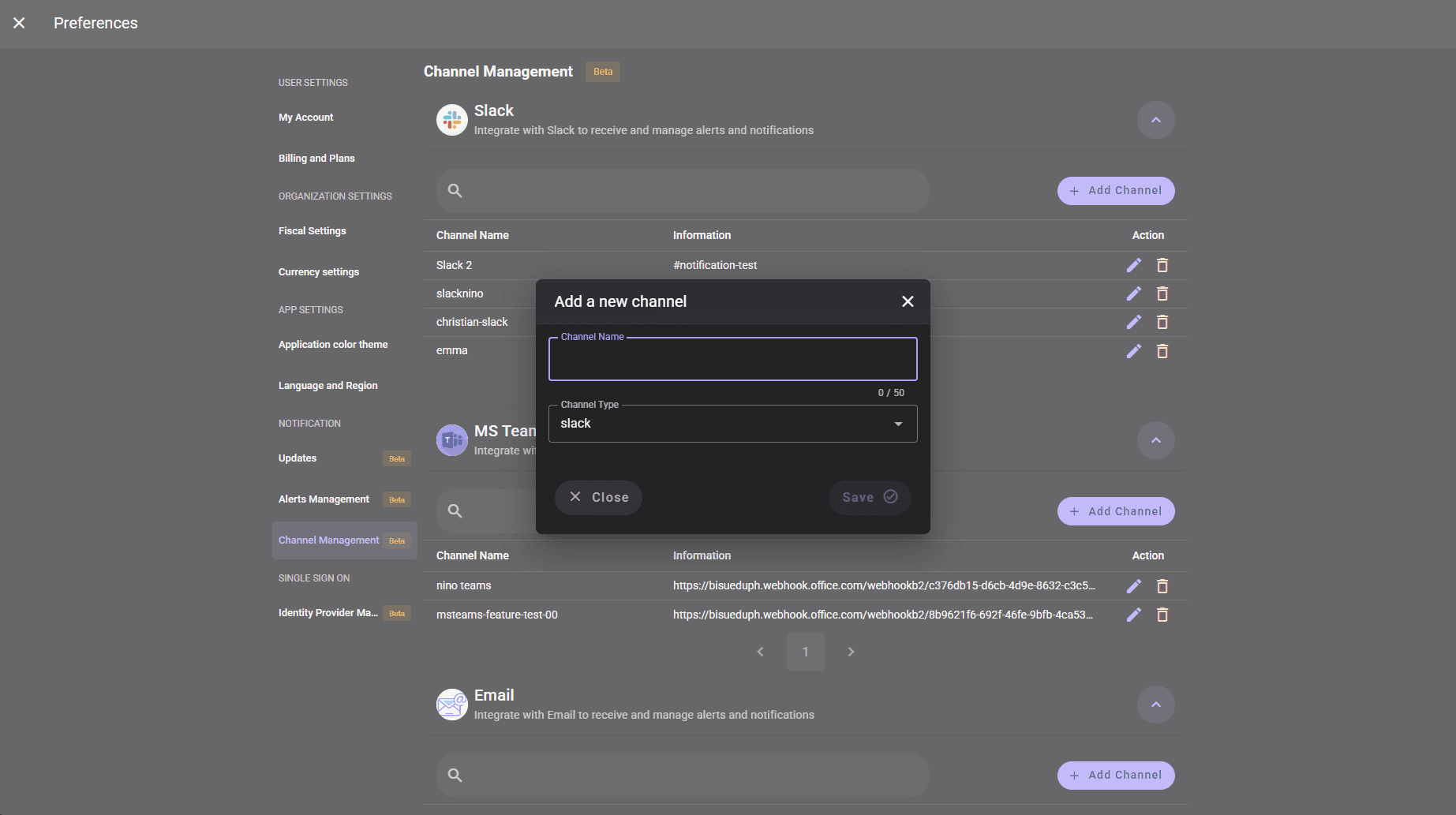 Alert & Channel Management screenshot 2